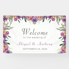 Stylish Mauve Floral Waterverf Welcome Wedding  Spandoek