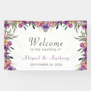 Stylish Mauve Floral Waterverf Welcome Wedding Spandoek