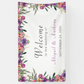 Stylish Mauve Floral Waterverf Welcome Wedding  Spandoek (Verticaal)