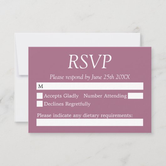 Stylish Mauve Wedding RSVP Kaart (Voorkant)