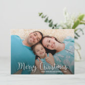 Stylish Merry Kerstscript Foto Feestdagenkaart (Staand voorkant)
