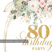 Stylish Minimal Blush Floral 80th Birthday Invite Kaart