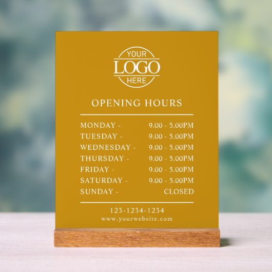 Stylish Minimal Mustard Business Opening Hours Acryl Bord (Neutraal)