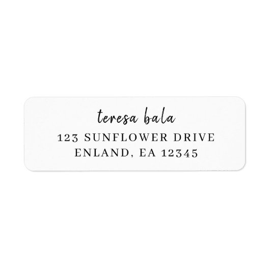 Stylish Minimal White Script Design Etiket (Voorkant)