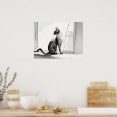Stylish Minimalist Art Cat in the City Sunning  Poster (Keuken)