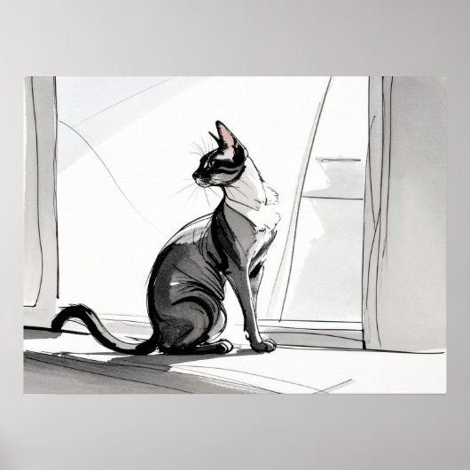 Stylish Minimalist Art Cat in the City Sunning  Poster (Voorkant)