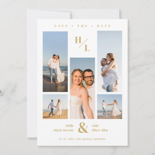 Stylish Minimalist Initials Collage 5 photos Save The Date (Voorkant)