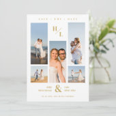 Stylish Minimalist Initials Collage 5 photos Save The Date (Staand voorkant)