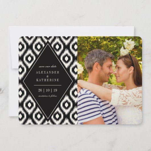 Stylish Mod Diamond Ikat Photo Save the Date Kaart (Voorkant)