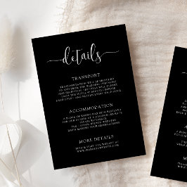 Stylish Modern Calligraphy Black Wedding Details Informatiekaartje
