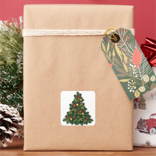 Stylish Modern Christmas Tree Custom Square  Vierkante Sticker (Feestdagen)