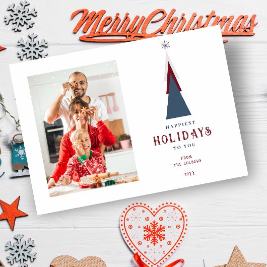 Stylish Modern Colorful Christmas Tree Photo  Feestdagenkaart