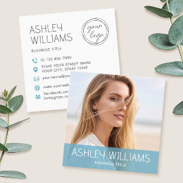 Stylish Modern Custom Photo Color Logo Blue Vierkante Visitekaartje