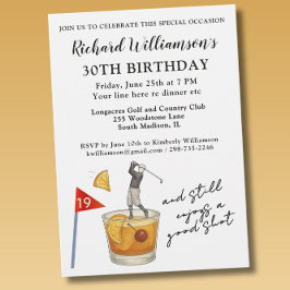 Stylish Modern Golf Humorous 30th Birthday Party Kaart