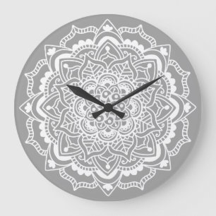 Stylish Modern Grey White Boho Bohemian Mandala Grote Klok