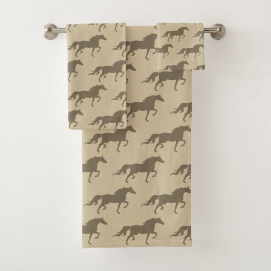 Stylish Modern Horse Silhouettes on Light Beige Bad Handdoek (Insitu)