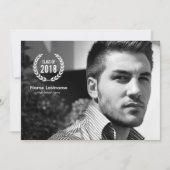 Stylish Modern Laurel Wreath Foto Afstuderen Invit Kaart (Voorkant)