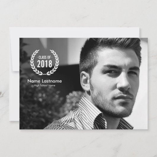 Stylish Modern Laurel Wreath Foto Afstuderen Invit Kaart (Voorkant)