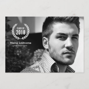 Stylish Modern Laurel Wreath Foto Afstuderen Invit Kaart