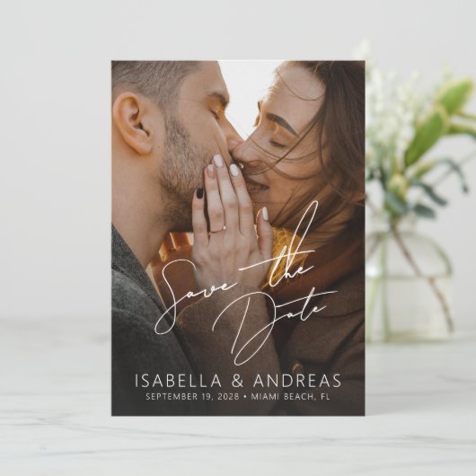 Stylish Modern Photo Wedding Save the Date (Staand voorkant)