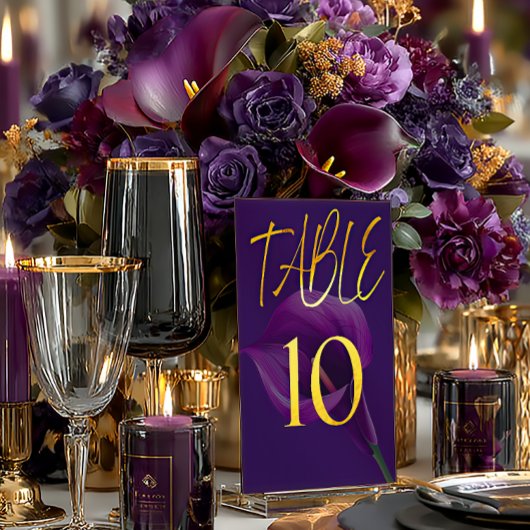 Stylish Modern Purple Calla Lily Table Number Kaart