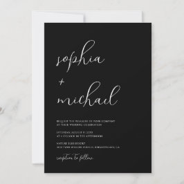 Stylish Modern Script Black And White Wedding Kaart