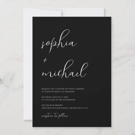 Stylish Modern Script Black And White Wedding Kaart (Voorkant)