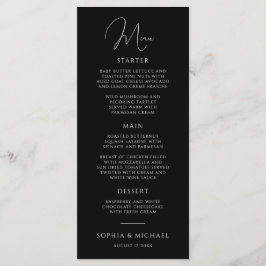 Stylish Modern Script Black And White Wedding Menu