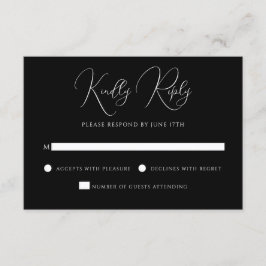 Stylish Modern Script Black And White Wedding RSVP Kaartje