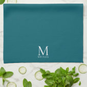 Stylish Modern Simple Template Monogram Dark Teal Theedoek (Gevouwen)