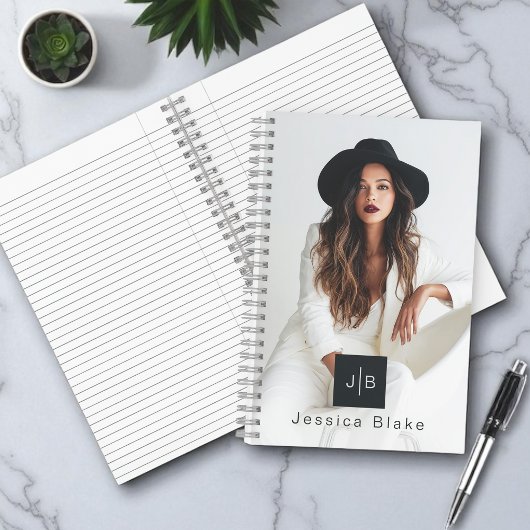 Stylish Modern Woman Entrepreneur Monogram Photo Notitieboek