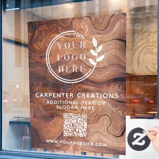 Stylish Modern Wooden Carpentry Logo QR Code Raamsticker (Cafe Raam)