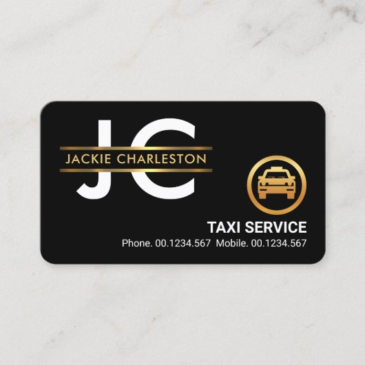 Stylish Monogram Gold Placard Lijst Taxi Driver Visitekaartje (Voorkant)