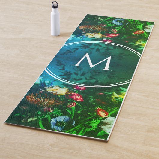 Stylish Monogram GREEN Floral Bouquet Yogamat (In situ)