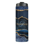 Stylish Monogram Navy Blue Gold Agate Geode Thermosbeker (Voorkant)