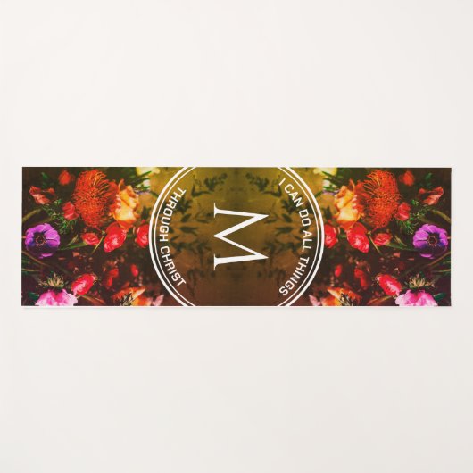 Stylish Monogram RED Floral Bouquet Yogamat (Voorkant (horizontaal))