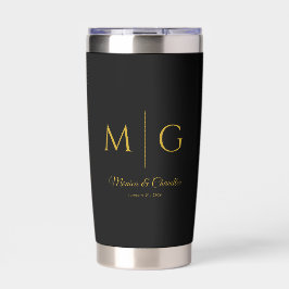 Stylish Monogram With Couple Name Black Geïsoleerde Drinkbeker
