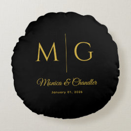 Stylish Monogram With Couple Name Black Rond Kussen