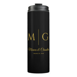 Stylish Monogram With Couple Name Black Thermosbeker