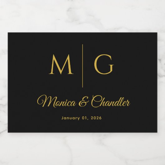 Stylish Monogram With Couple Name Black Voedselcontainer Etiket (Enkel label)