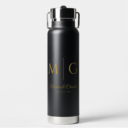 Stylish Monogram With Couple Name Black Waterfles (Voorkant)
