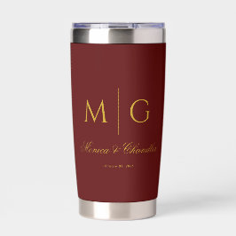 Stylish Monogram With Couple Name Maroon Geïsoleerde Drinkbeker