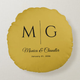 Stylish Monogram With Couple Name Metallic Gold Rond Kussen