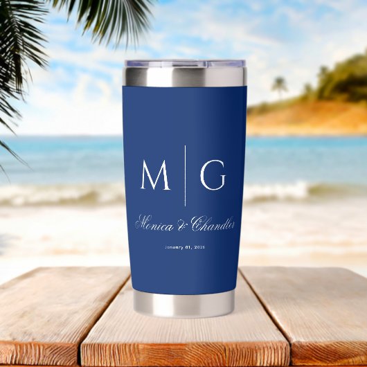 Stylish Monogram With Couple Name Navy Geïsoleerde Drinkbeker (Strand (Gedraaid)  )