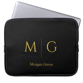 Stylish Monogram with Name Design Black Laptop Sleeve
