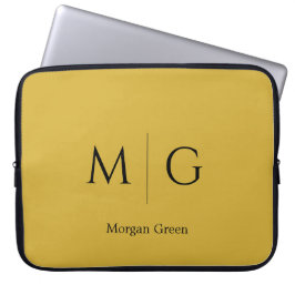 Stylish Monogram with Name Design M Gold Laptop Sleeve