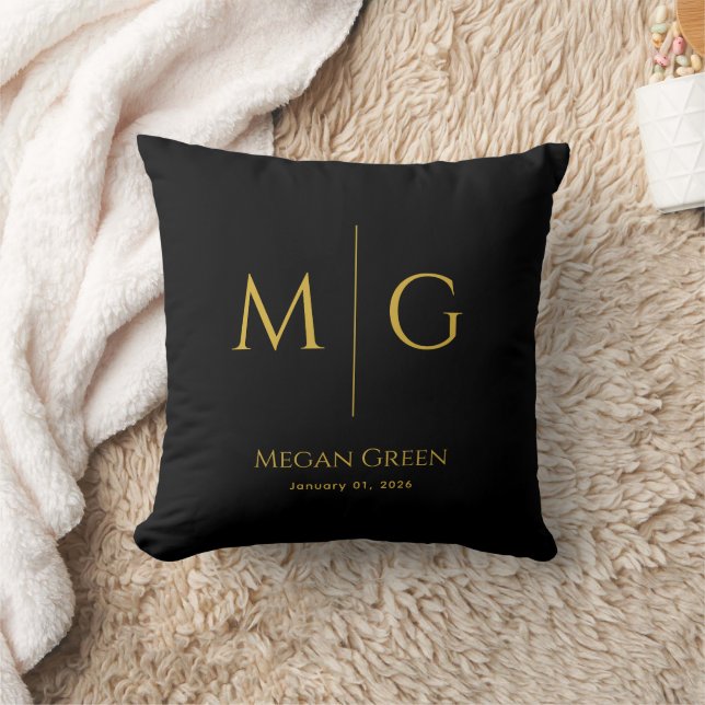 Stylish Monogram With Name Personalized Black Kussen (Deken)