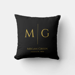 Stylish Monogram With Name Personalized Black Kussen