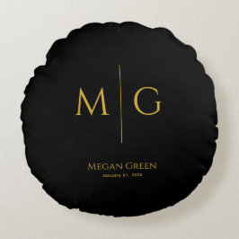 Stylish Monogram With Name Personalized Black Rond Kussen
