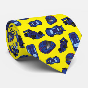 Stylish Motor Racing Fan Blue Sports Cars Yellow Stropdas